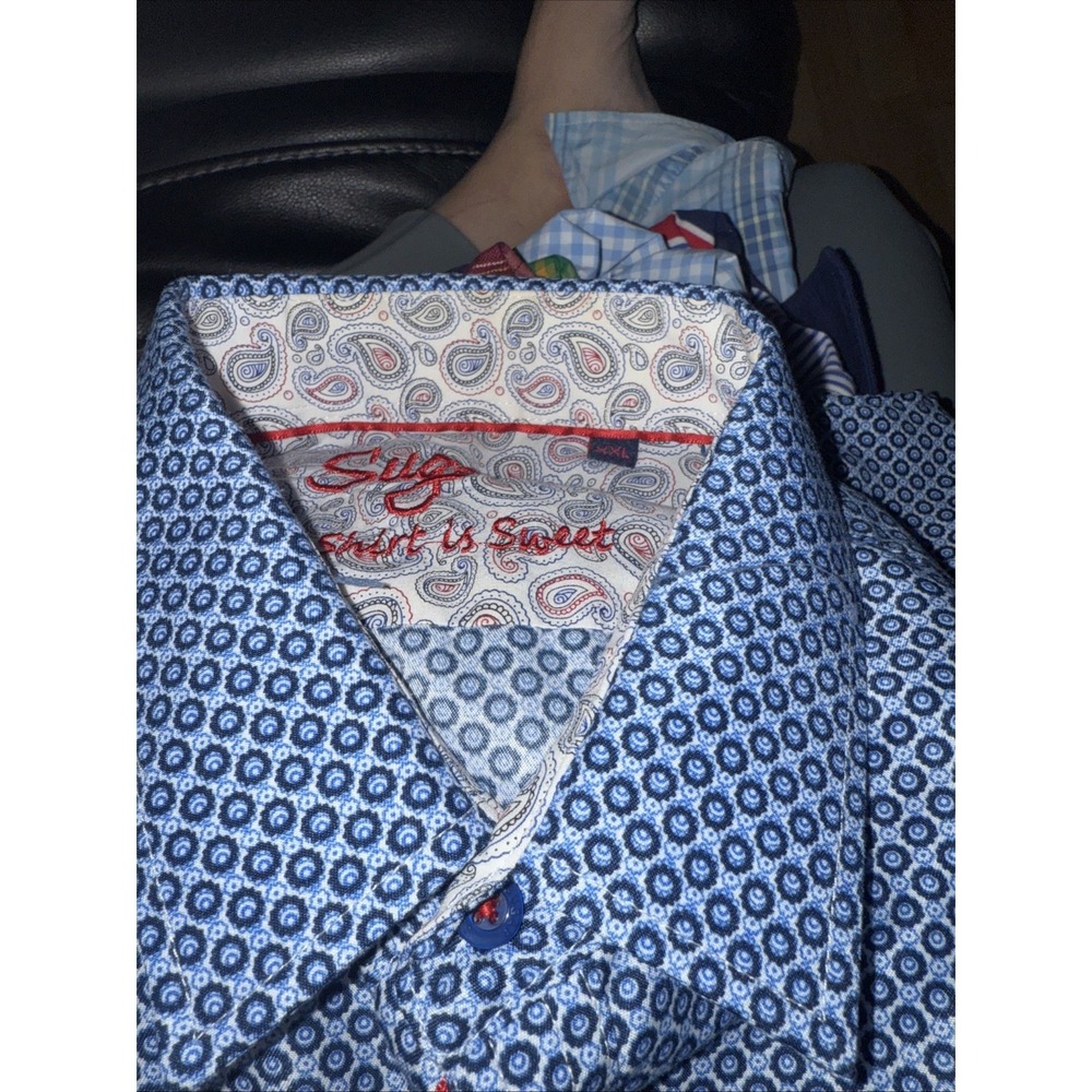 Sugar‎ That Shirt is Sweet Mens 2XL Blue Shirt Geometric Pattern Long Sleeve
